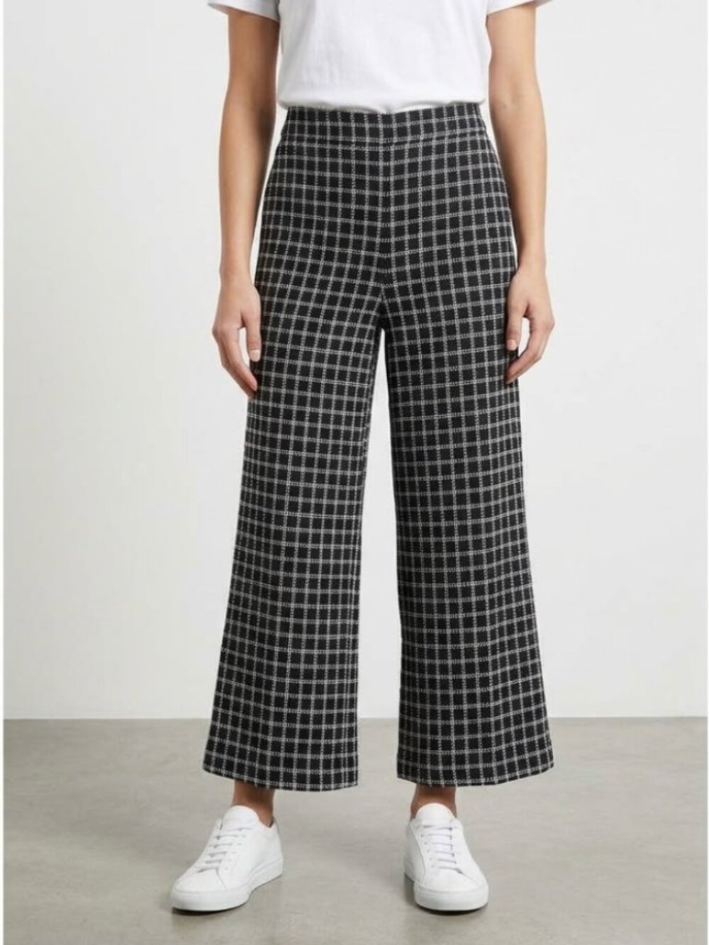 Ann Taylor Black White Checked Wide Leg Trousers Size 12 High Rise